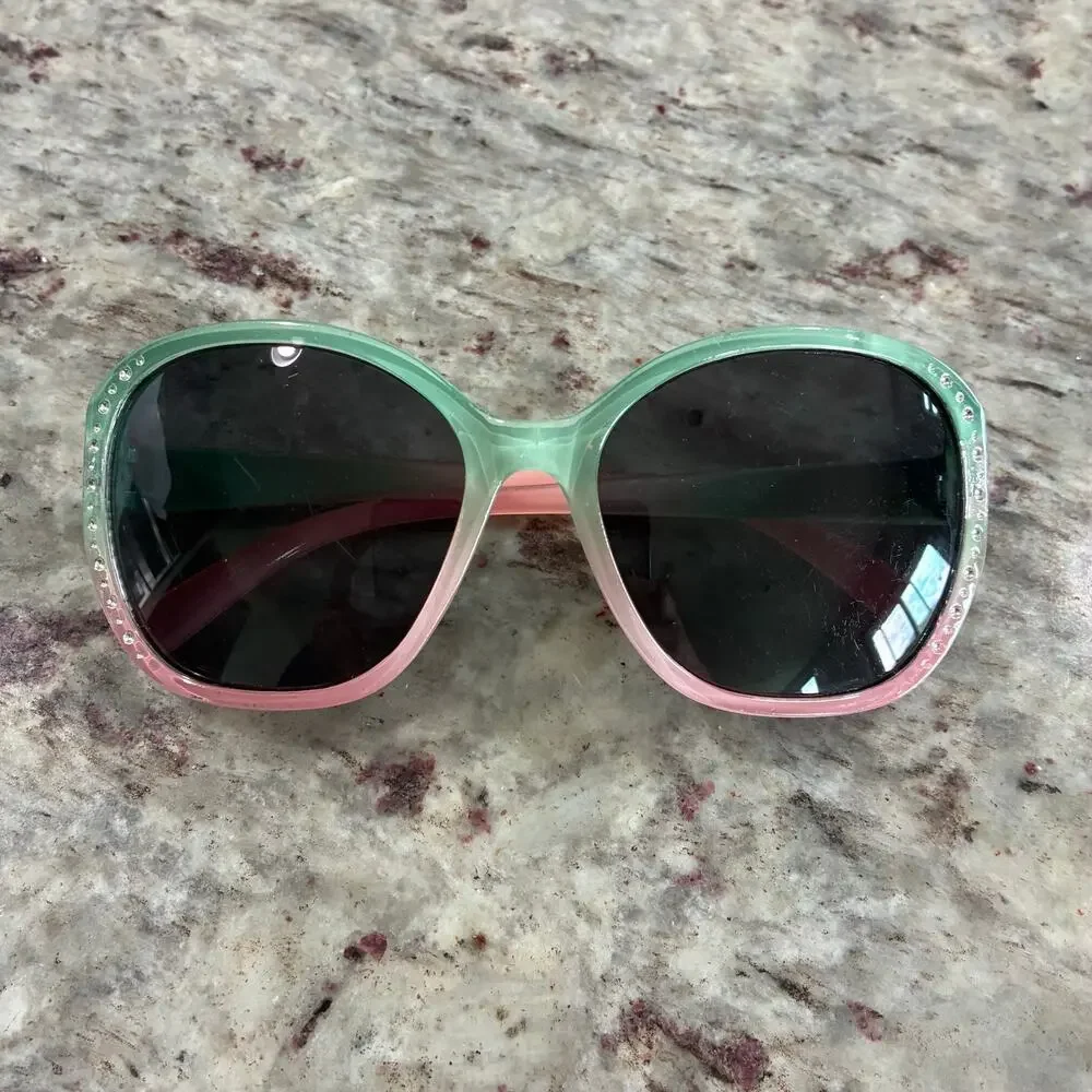 Gymboree Girls Ombre Sunglasses Pink Green Rhinestone 6+